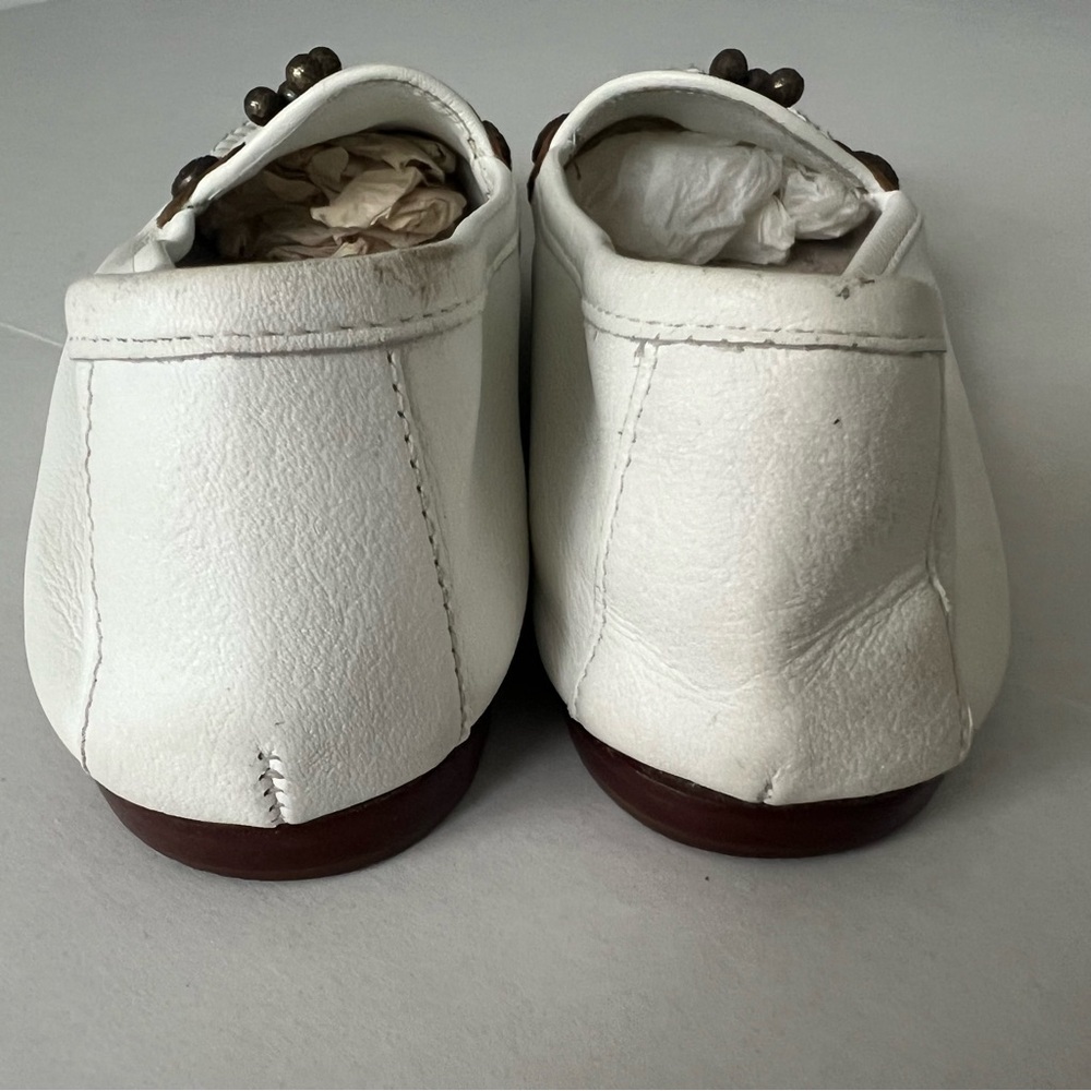 Vintage Liz Preppy Artsy Boho Size 7 White Leather Slip On Comfy Office Loafers - Picture 6 of 9